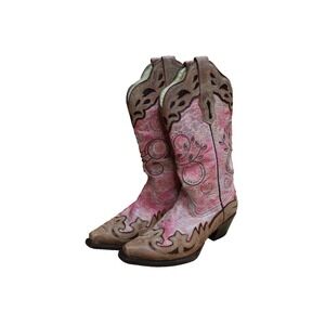 Corral Pink Leather Embroidered Women's Heeled Western Boots US 7 M R1194